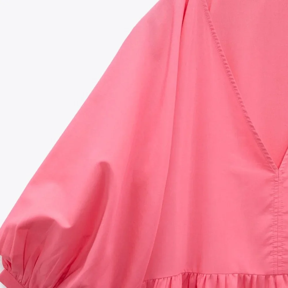 - ZARA TIERED POPLIN DRESS PINCK SIZE S  0881/320/631_3